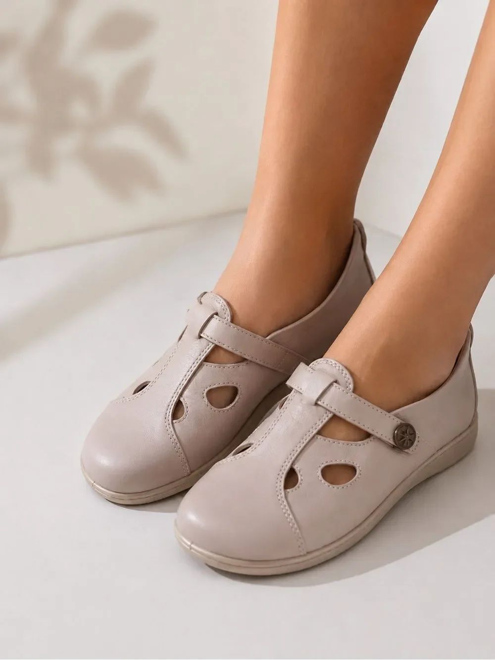 hotter Women's Taupe Mary Jane Flats with Cutouts